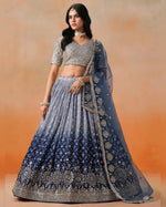 Blue Georgette Lehenga With Blouse & Dupatta For Indian & Pakistani Wedding Festival - Sequins Zari Embroidered Work