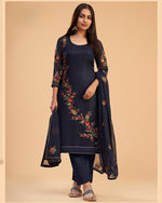 Navy Blue Georgette Salwar Suit With Kameez & Dupatta For Indian & Pakistani Wedding Festival Season - Sequins Multi Thread And Zari Embroidery Work
