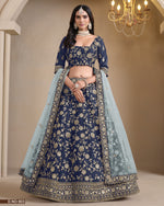 Navy Blue Silk Lehenga Choli With Blouse & Dupatta For Indian & Pakistani Wedding Festival - Dori With Thread & Sequins Embroidery Work