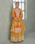 Orange Chinon Silk Plazo Pair For Indian & Pakistani Wedding Festival - Thread & Sequence Embroidery