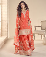 Orange Simar Silk Plazo With Top & Dupatta For Indian & Pakistani Wedding Festival - Mirror Thread & Sequence Work