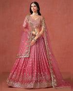 Pink Georgette Lehenga With Blouse & Dupatta For Indian & Pakistani Wedding Festival - Sequins Zari Embroidered Work