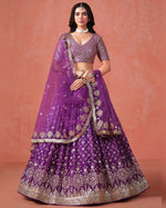 Purple Georgette Lehenga With Blouse & Dupatta For Indian & Pakistani Wedding Festival - Sequins Zari Embroidered Work