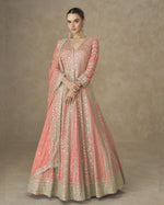 Peach Chinon Silk Anarkali For Indian & Pakistani Wedding Festival Season - Thread & Sequence Embroidery