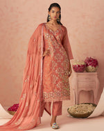 Peach Silk Salwar Suit With Kameez & Dupatta For Indian & Pakistani Wedding Festival - Stone With Thread & Sequence Embroidery Work