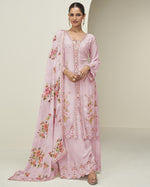 Pink Chinon Silk Kameez With Plazo Suit For Indian & Pakistani Wedding Festival - Thread & Sequence Embroidery