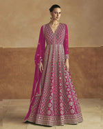 Pink Chinon Silk Anarkali Dress For Indian & Pakistani Wedding Festival - Thread & Sequence Embroidery