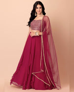 Pink Georgette Lehenga With Blouse & Dupatta For Indian & Pakistani Wedding Festival - Multiple Sequins and Zari Embroidery Work