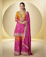 Pink Chinon Silk Top With Plazo Suit For Indian & Pakistani Wedding Festival - Thread & Sequence Embroidery