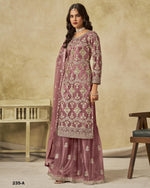 Pink Net Sharara Suit With Kameez & Dupatta For Indian & Pakistani Wedding Festival - Thread Sequence Work
