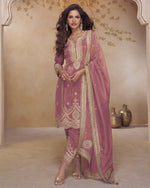 Pink Simar Silk Kameez With Salwar Suit For Indian & Pakistani Wedding Festival - Dori Thread Sequence Work