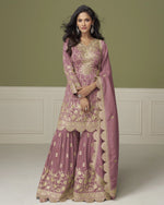Pink Shimmer Silk Sharara Suit For Indian & Pakistani Wedding occasion - Thread & Sequence Embroidery