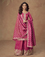 Pink Shimmer Silk Plazo Suit For Indian & Pakistani Wedding Festival - Thread & Sequence Embroidery
