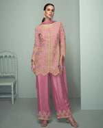 Pink Chinon Silk Kameez With Salwar Suit For Indian & Pakistani Wedding Festival Season - Thread & Sequence Embroidery