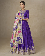 Purple Chinon Silk Anarkali Suit With Dupatta For Indian & Pakistani Wedding Festival - Dori Thread Sequence Work
