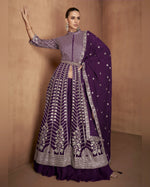 Purple Georgette Anarkali Dress For Indian & Pakistani Wedding Festival - Thread & Sequence Embroidery