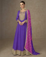 Purple Chinon Silk Anarkali Suit With Dupatta For Indian & Pakistani Wedding Festival -Thread Sequence Work