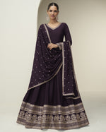 Purple Premium Silk Anarkali Suit With Top & Dupatta For Indian & Pakistani Wedding Festival - Thread Sequence Embroidery Work