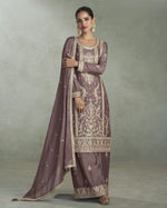 Purple Chinon Silk Plazo Suit with Thread & Sequence Embroidery for Indian & Pakistani Wedding Festival