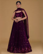 Purple Georgette Lehenga With Blouse & Dupatta For Indian & Pakistani Wedding Festival - Sequins and Zari Embroidery Work