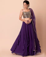 Purple Georgette Lehenga With Blouse & Dupatta For Indian & Pakistani Wedding Festival - Multiple Sequins and Zari Embroidery Work