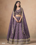 Purple Organza Lehenga Choli With Blouse & Dupatta For Indian & Pakistani Wedding Festival - Dori With Thread & Sequins Embroidery Work