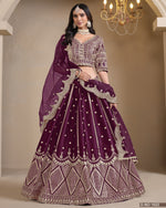 Purple Silk Lehenga Choli With Blouse & Dupatta For Indian & Pakistani Wedding Festival - Thread & Sequins Embroidery Work