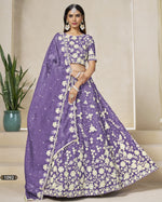 Purple Crush Organza Lehenga Choli With Blouse & Dupatta For Indian & Pakistani Wedding Festival - Thread & Sequins Embroidery Work