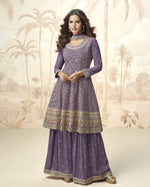Purple Georgette Plazo Suit For Indian & Pakistani Wedding Festival - Thread & Sequence Embroidery