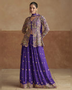 Purple Chinon Silk Plazo With Top & Dupatta For Indian & Pakistani Wedding Festival - Thread & Sequence Embroidery