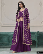 Purple Chinon Silk Plazo Suit With Blouse & Jacket For Indian & Pakistani Wedding Festival - Dori & Thread Embroidery Work
