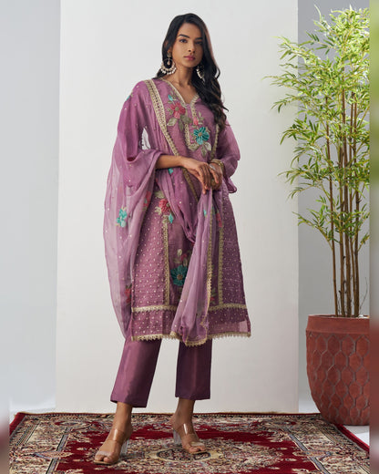 Purple Crush Kameez With Salwar Suit For Indian & Pakistani Wedding Festival Season - Moti Thread & Sequence Embroidery Work
