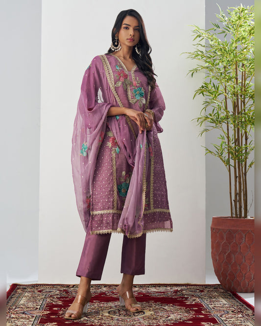 Purple Crush Kameez With Salwar Suit For Indian & Pakistani Wedding Festival Season - Moti Thread & Sequence Embroidery Work