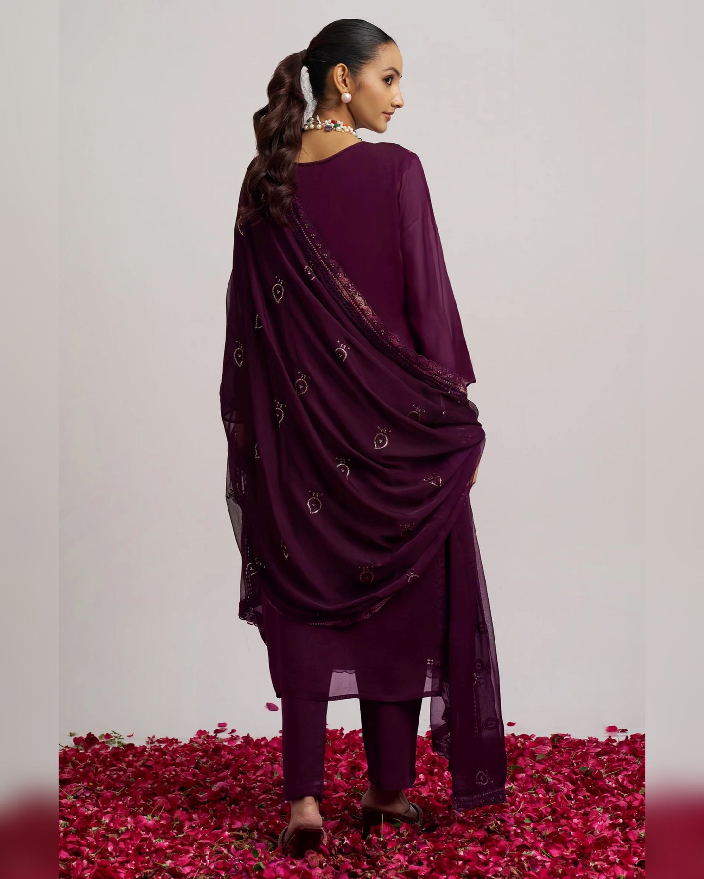 Purple Organza Kameez With Salwar Suit For Indian & Pakistani Wedding Festival - Thread & Sequence Embroidery and Prints