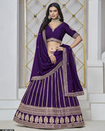 Purple Silk Lehenga Choli With Blouse & Dupatta For Indian & Pakistani Wedding Festival - Thread & Sequins Embroidery Work