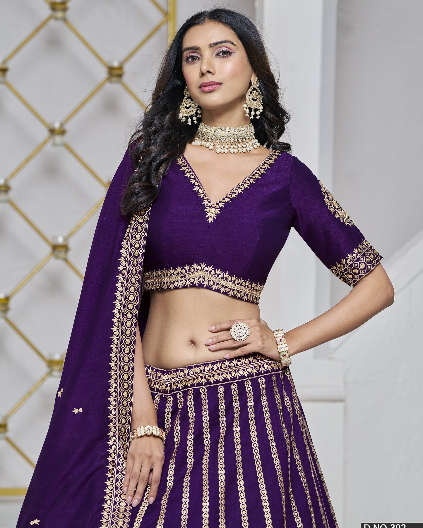 Purple Silk Lehenga Choli With Blouse & Dupatta For Indian & Pakistani Wedding Festival - Thread & Sequins Embroidery Work