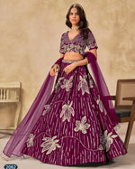 Purple Silk Lehenga Choli With Blouse & Dupatta For Indian & Pakistani Wedding Festival - Dori with Thread & Sequins Embroidery Work