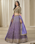 Purple Chinon Silk Lehenga Choli With Blouse & Dupatta For Indian & Pakistani Wedding Festival - Dori With Thread & Sequins Embroidery Work