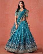 Teal Georgette Lehenga With Blouse & Dupatta For Indian & Pakistani Wedding Festival - Sequins Zari Embroidered Work