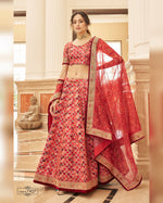 Red Organza Art Silk Blouse With Lehenga For Indian & Pakistani Wedding Festival - Thread, Zari, Dori and Sequins Embroidery Work