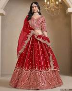Red Silk Lehenga Choli With Blouse & Dupatta For Indian & Pakistani Wedding Festival - Thread & Sequins Embroidery Work