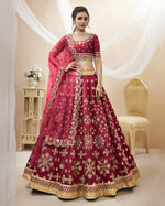 Red Art Silk Blouse With Lehenga For Indian & Pakistani Wedding Festival - Sequins Zari Embroidered Work