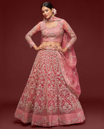 Pink Net Lehenga With Blouse & Dupatta For Indian & Pakistani Wedding Festival - Thread, Zari, Badla and Glitter Dori Embroidery Work
