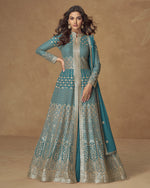 Sky Blue Georgette Anarkali For Indian & Pakistani Wedding Festival - Thread & Sequence Embroidery