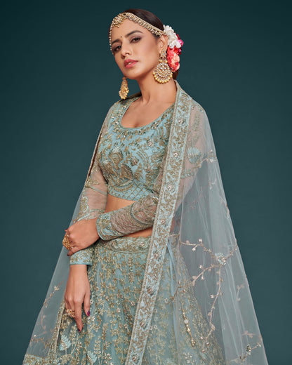 Woman in traditional embroidered outfit with jewelry against a dark background