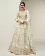 White Georgette Anarkali With Dupatta For Indian & Pakistani Wedding Festival Season - Thread & Sequence Embroidery
