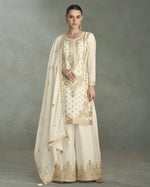 White Chinon Silk Plazo Suit with Thread & Sequence Embroidery for Indian & Pakistani Wedding Festival