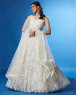 White Net Lehenga With Blouse For Indian & Pakistani Wedding Festival - Multiple Sequins, Thread Embroidery Work