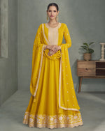 Yellow Georgette Anarkali Set For Indian & Pakistani Wedding Festival occasion - Thread & Sequence Embroidery