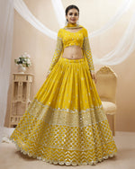 Yellow Georgette Blouse With Lehenga For Indian & Pakistani Wedding Festival - Sequins Zari Embroidered Work